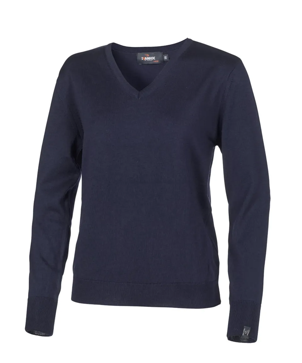 Ivanhoe Merino V-Neck Damen Wollpullover Navy 100% Merino