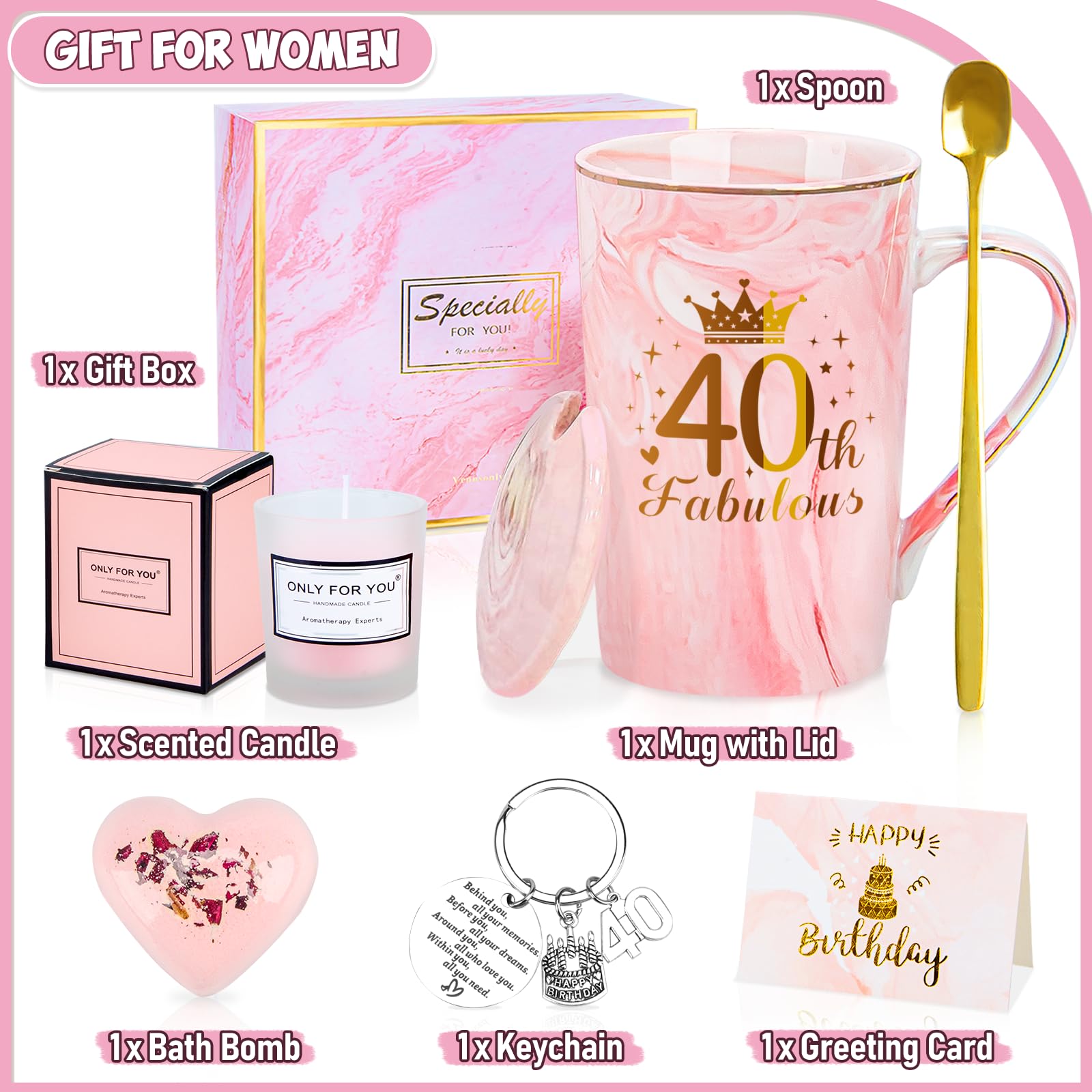 YYDSXK 40. Geburtstag Tasse Set Rosa Geschenkbox