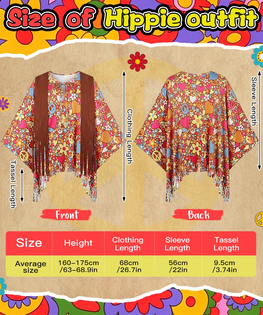 YYDSXK Costumes Hippie Kostüm Damen Poncho Braun 70er
