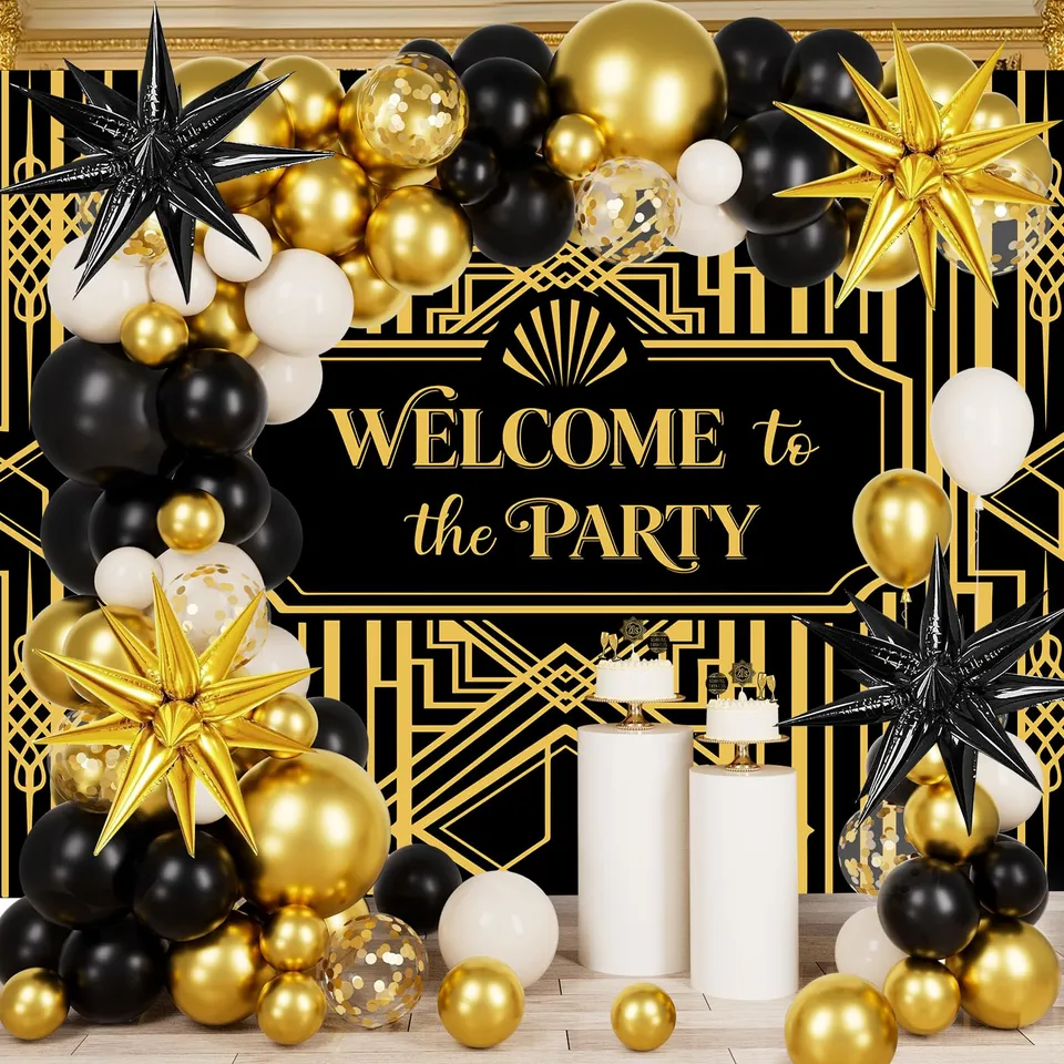 YYDSXK 20er Jahre Party Deko Set Schwarz Gold 131-tlg