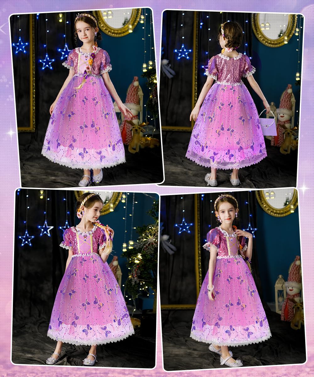 YYDSXK Prinzessin Kleid Mädchen 110 Lila mit Krone Kette