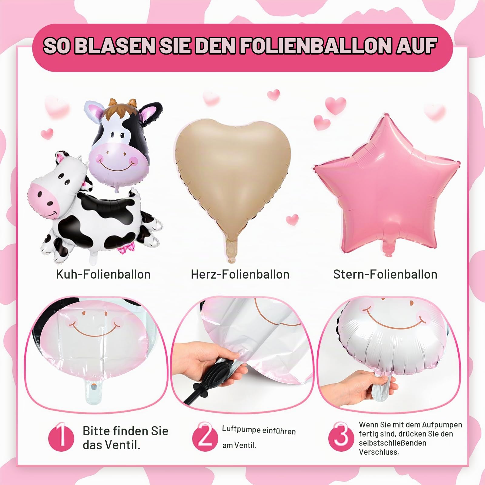 YYDSXK Kuh Geburtstagsdeko Mädchen Rosa Ballon Set