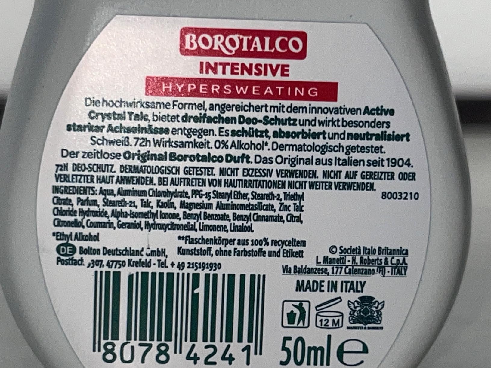 Borotalco Original Deo Roll-On 50 ml ohne Alkohol