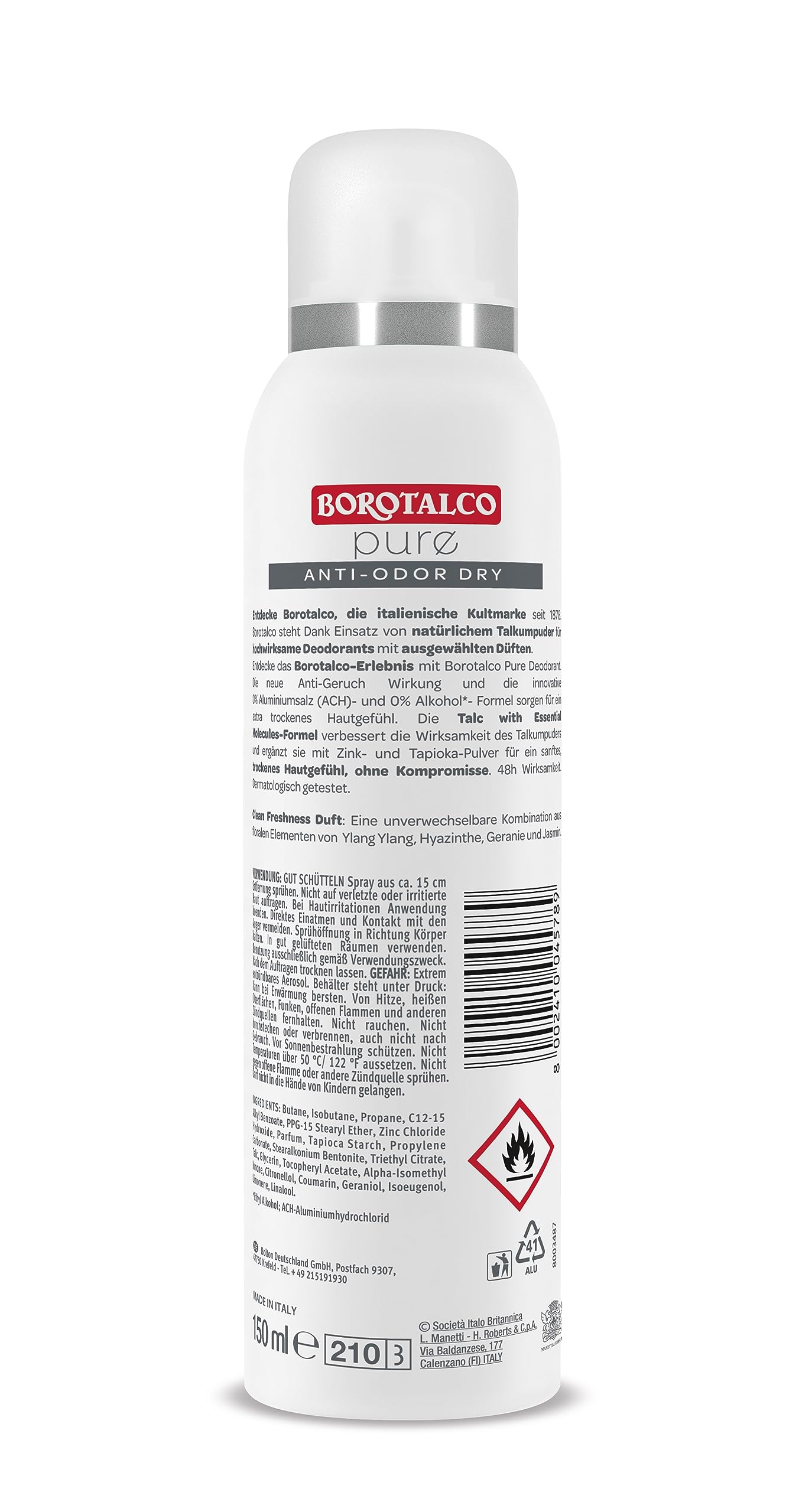 Borotalco Pure Deospray 12x150 ml ohne Aluminiumsalze