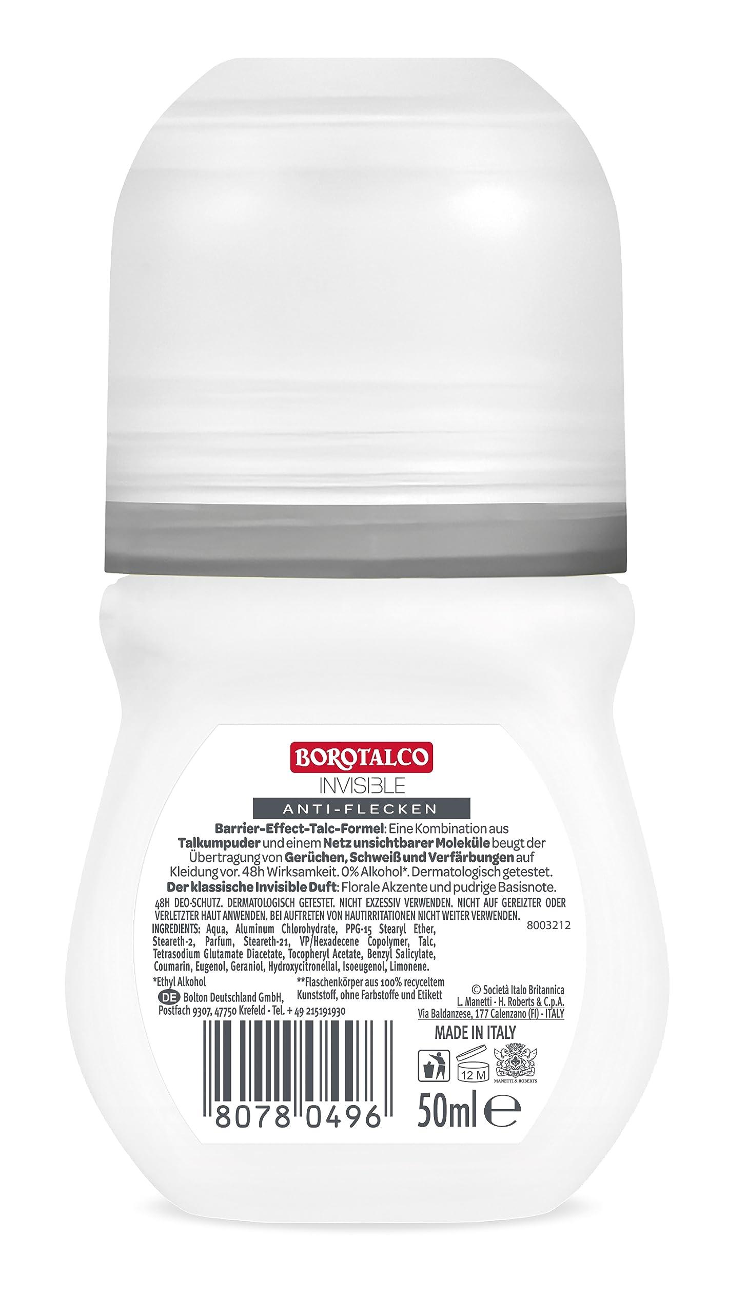 Borotalco Invisible Deo Roll-On 6x50 ml 48h Fleckenschutz