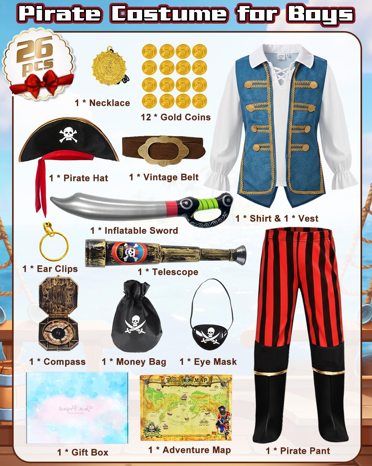 YYDSXK Costumes Piraten Kostüm Kinder Hut Gr. 120