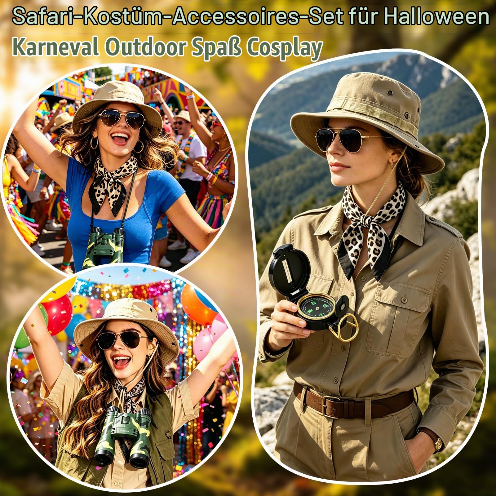 YYDSXK Safari Kostüm Damen 6-teilig mit Hut Fernglas