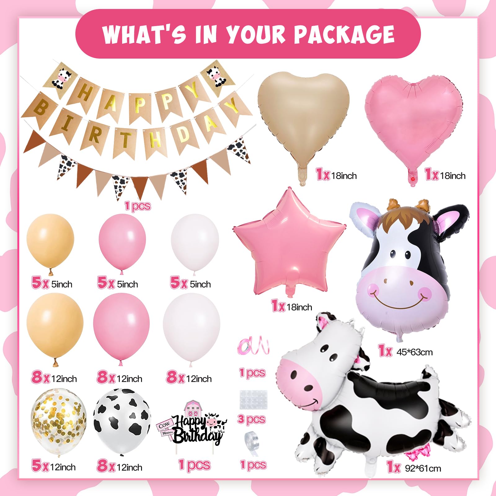 YYDSXK Kuh Geburtstagsdeko Mädchen Rosa Ballon Set