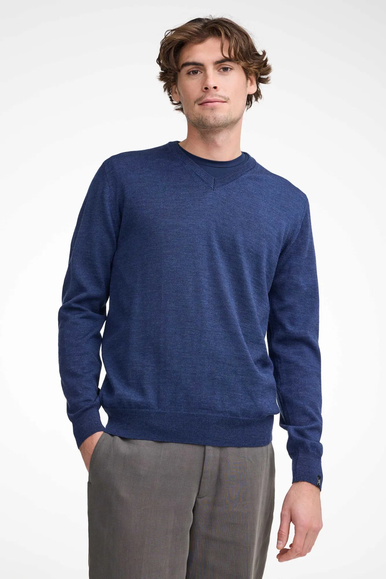 Ivanhoe Merino V-Neck Pullover Steelblue Merino