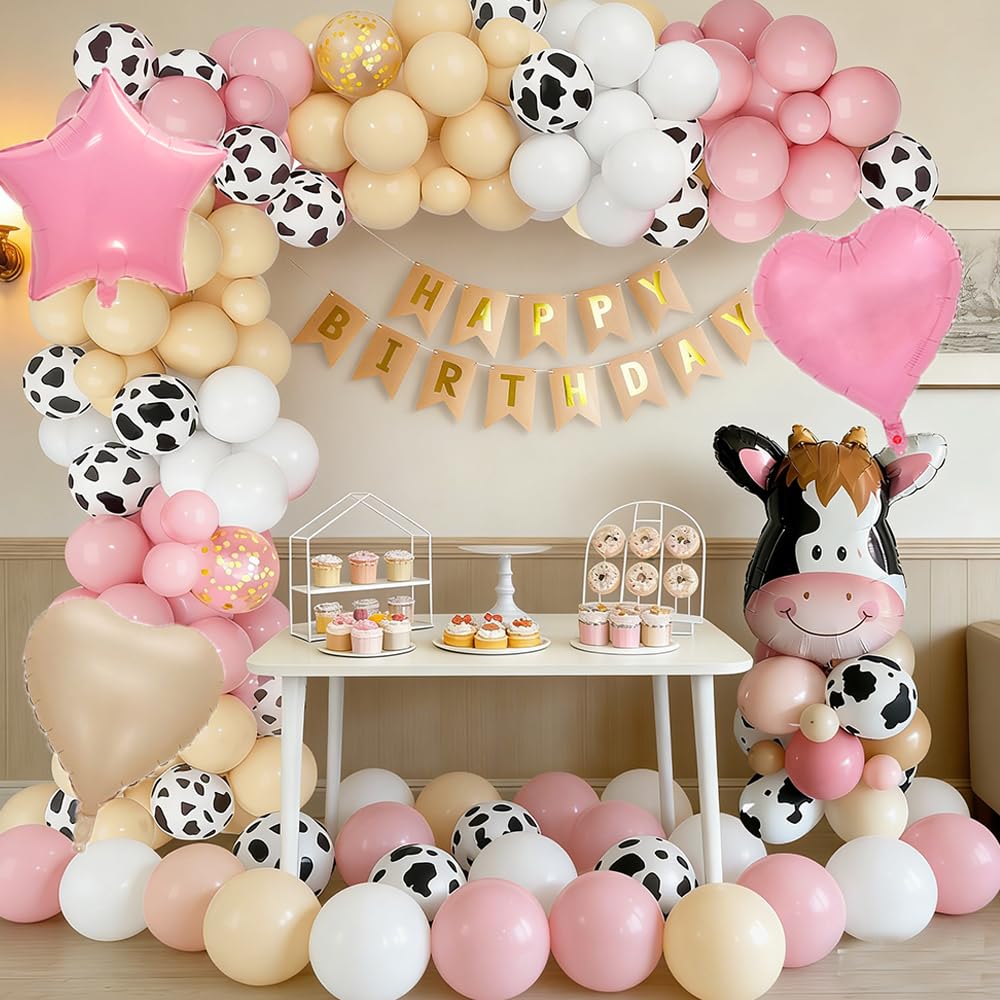 YYDSXK Kuh Geburtstagsdeko Mädchen Rosa Ballon Set