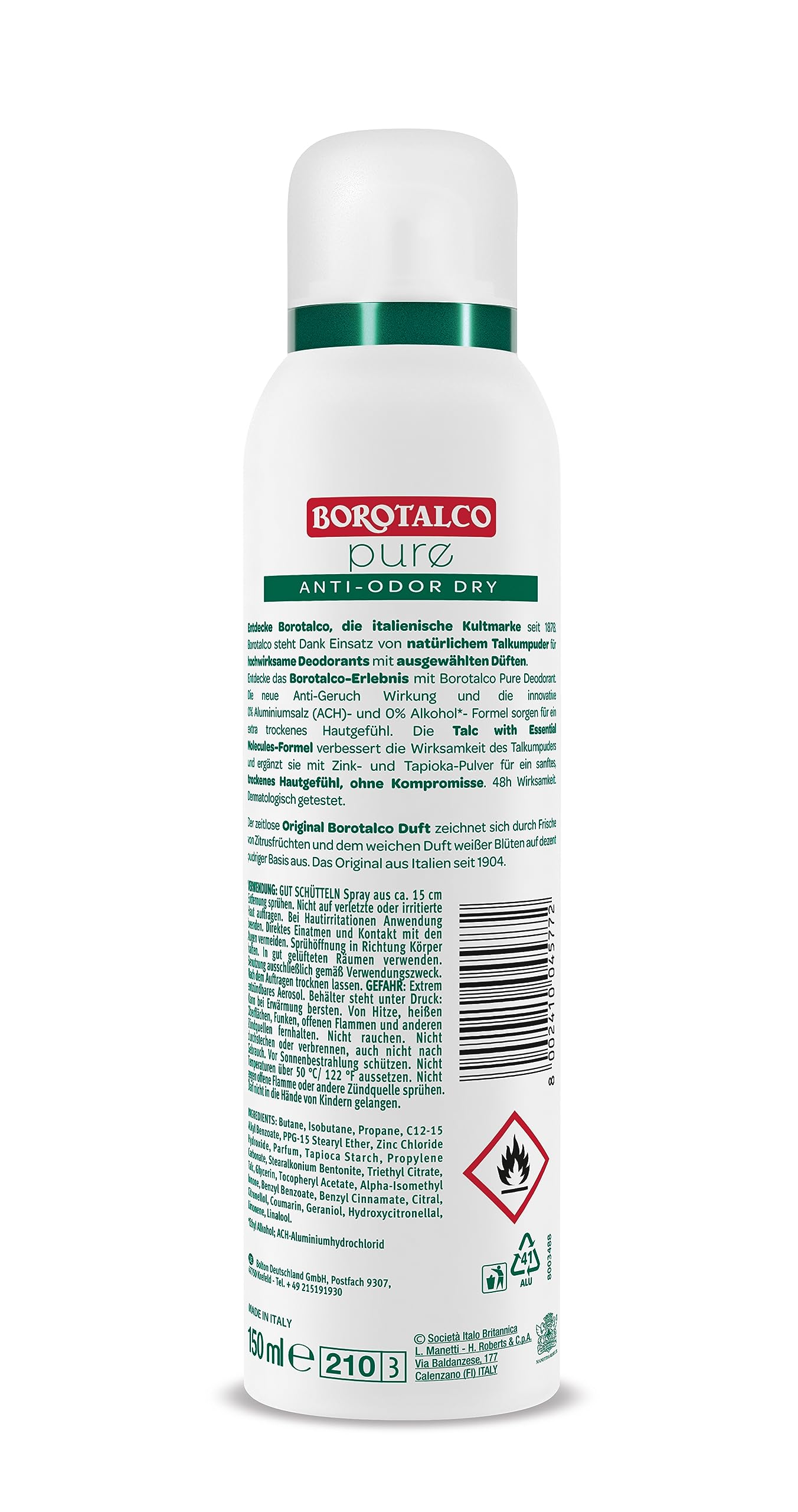 Borotalco Pure Deospray 12x150 ml Original Duft ohne Alu