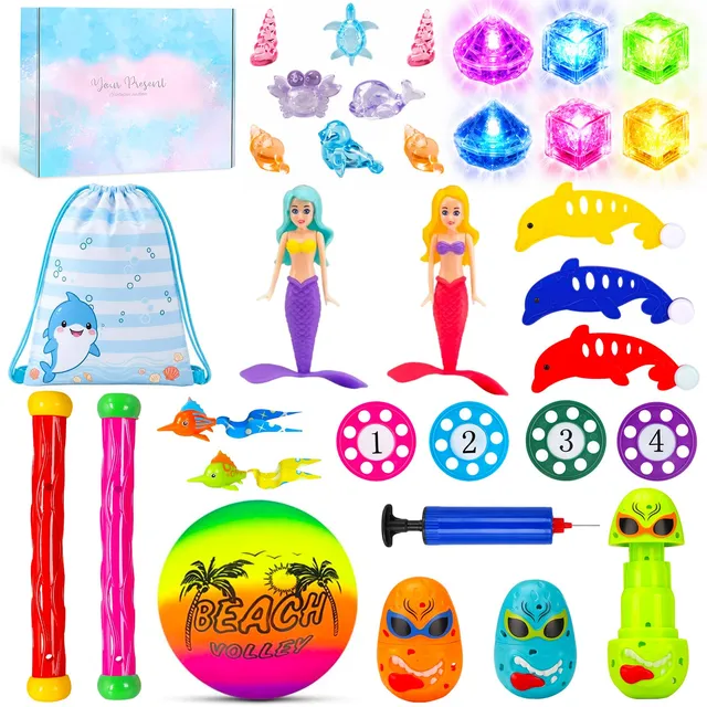 YYDSXK Tauchspielzeug Kinder 34 Teile LED Pool Set