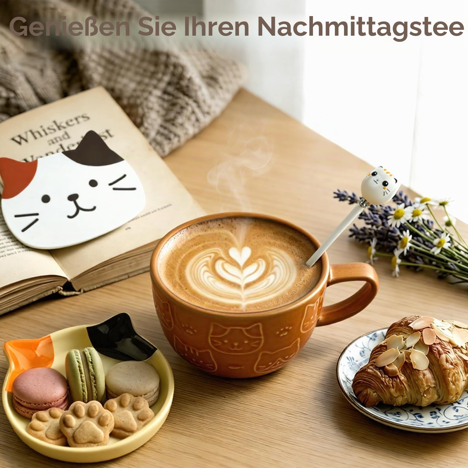 YYDSXK Katzen Tasse mit Deckel 400ml Geschenkset Keramik