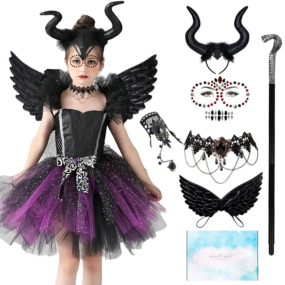 YYDSXK Maleficent Kostüm Kinder 120 Hexenkleid mit Flügel