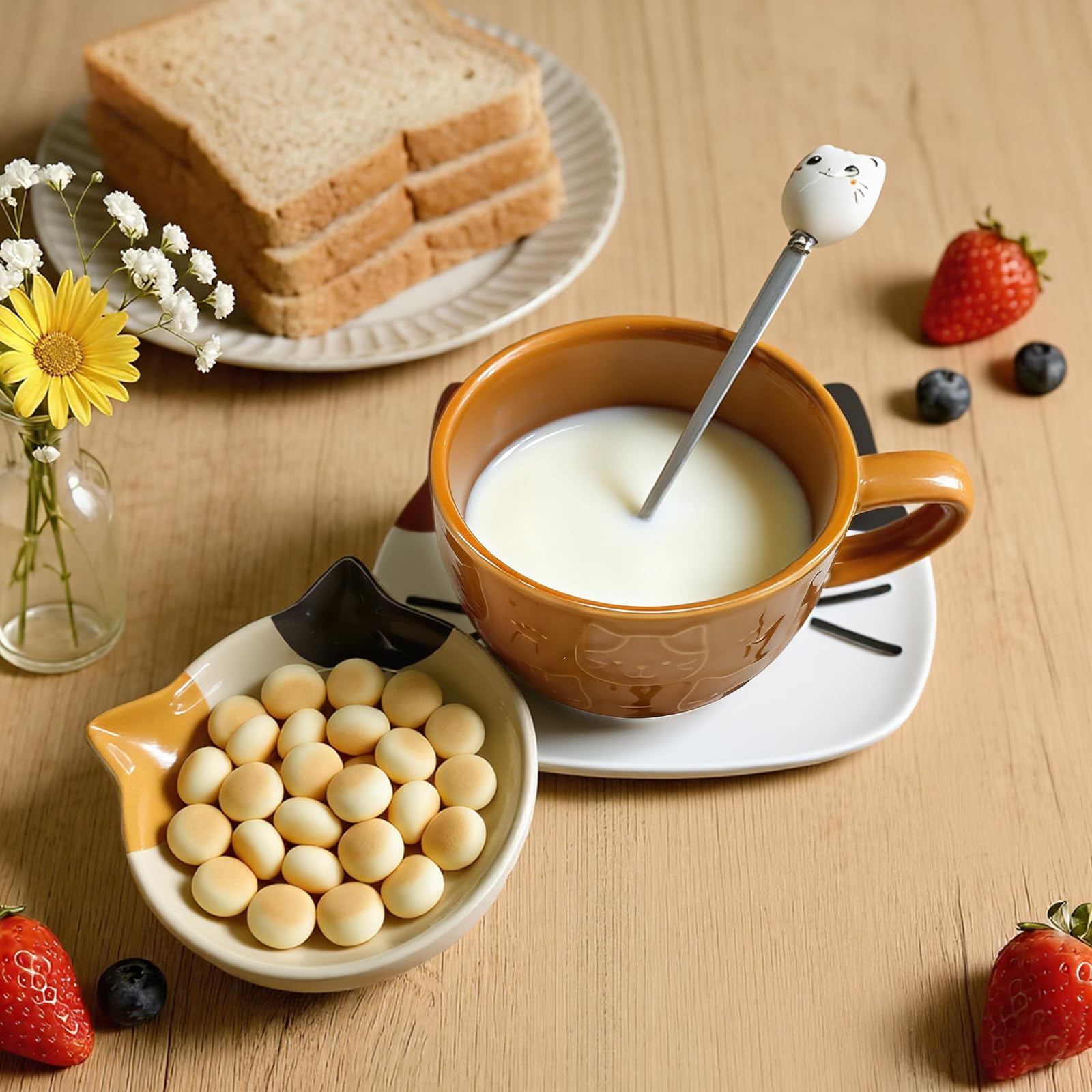 YYDSXK Katzen Tasse mit Deckel 400ml Geschenkset Keramik