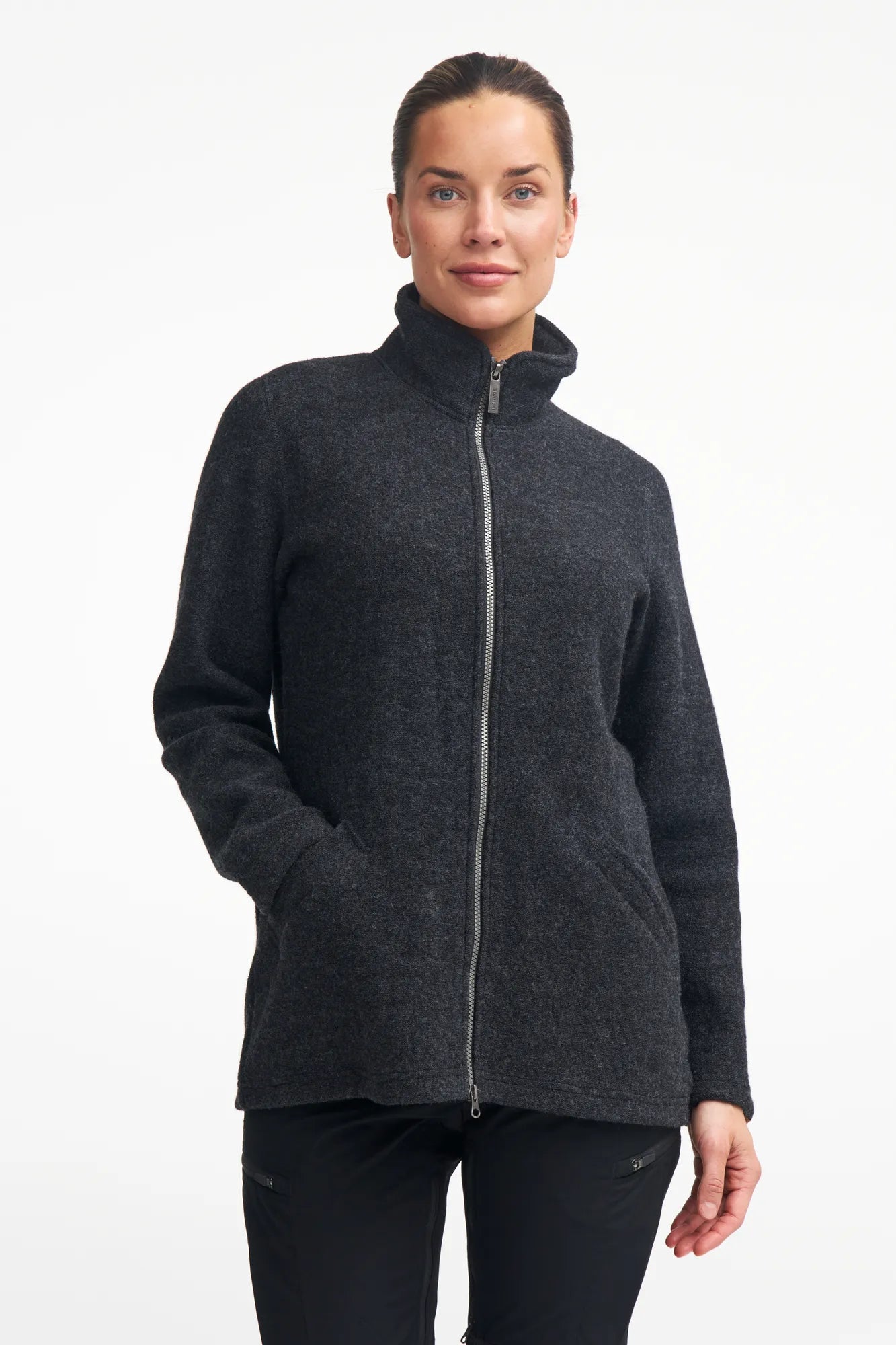 Ivanhoe Brodal Long Classic Strickjacke Graphite Marl 100% Wolle