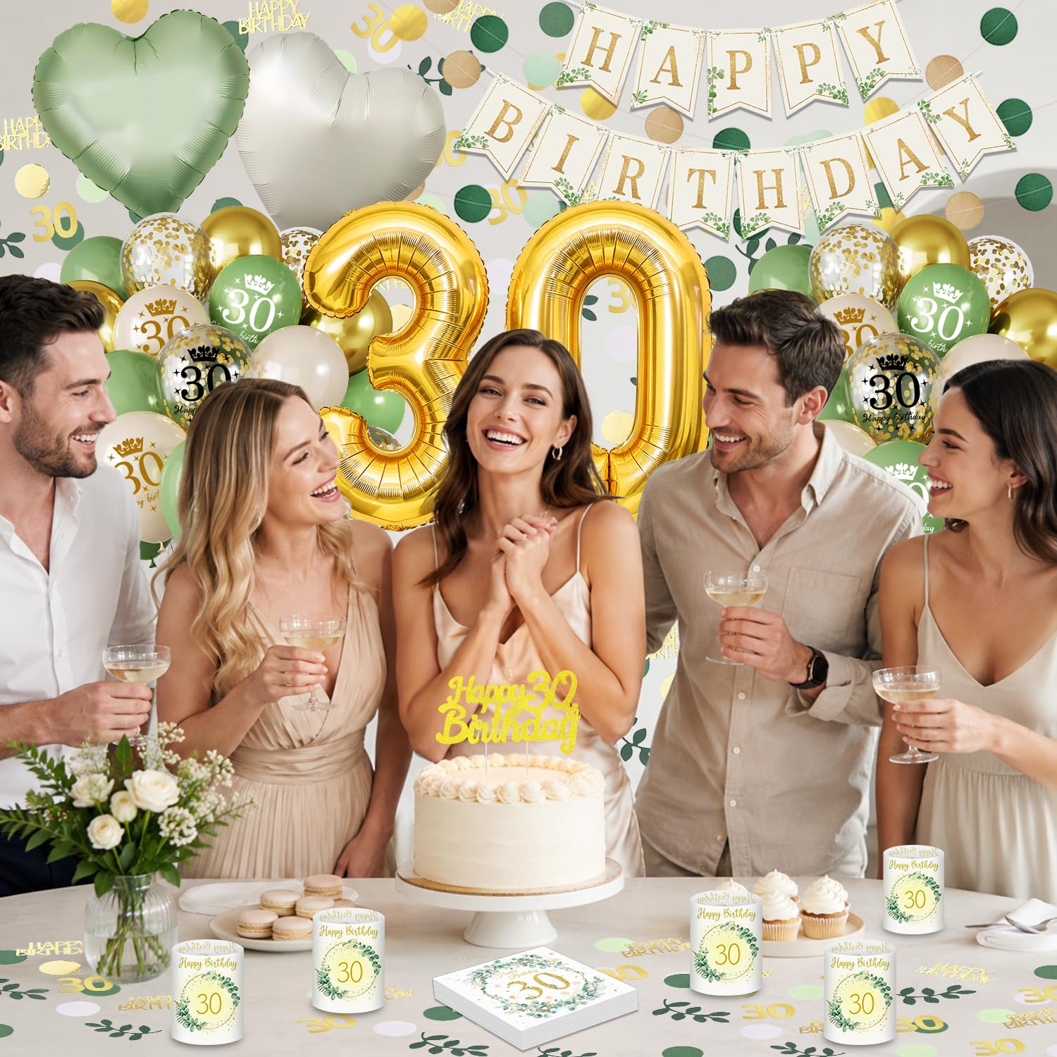 YYDSXK 30. Geburtstag Deko Set Salbeigrün Gold 30 Jahre