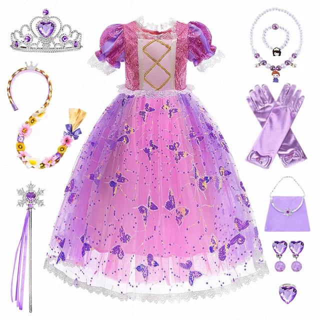 YYDSXK Prinzessin Kleid Mädchen 110 Lila mit Krone Kette