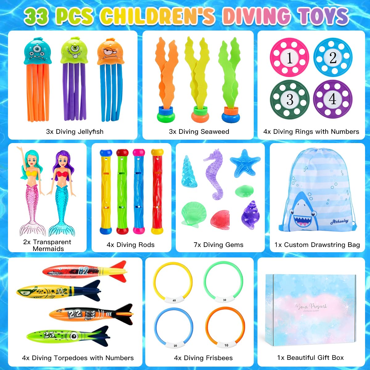 YYDSXK Dive Toys Tauchspielzeug Kinder 33 Teile mit Box