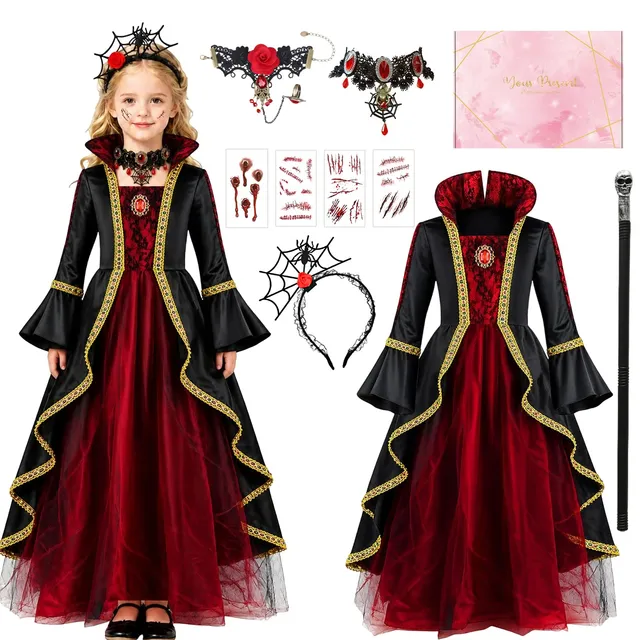 YYDSXK Vampir Kostüm Mädchen Halloween Gr. 120 mit Stock
