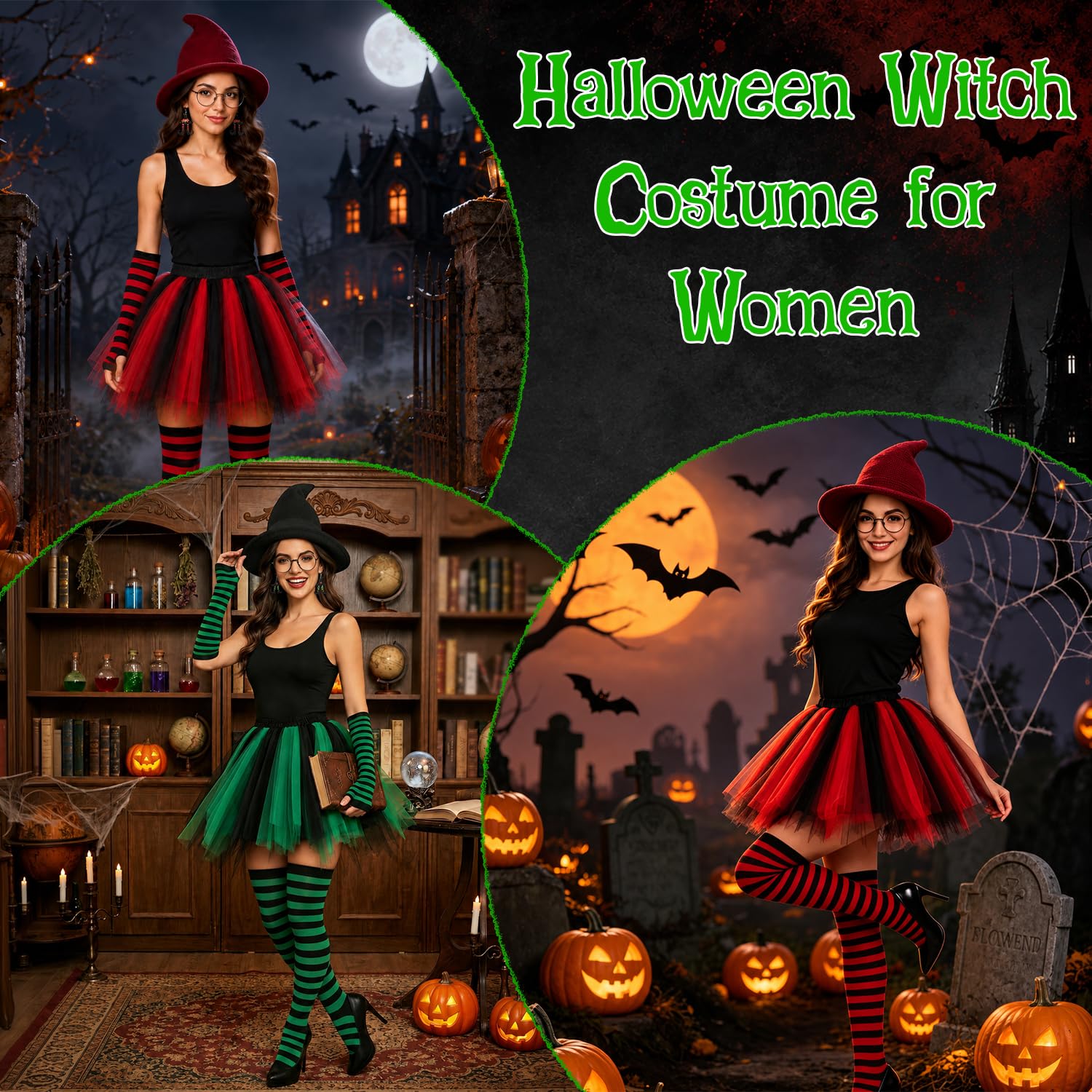 YYDSXK Hexen Kostüm Damen Kleid Grün mit Zubehör