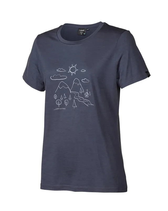 Ivanhoe UW Cilla Merino Shirt steelblue 100% kurzarm Print