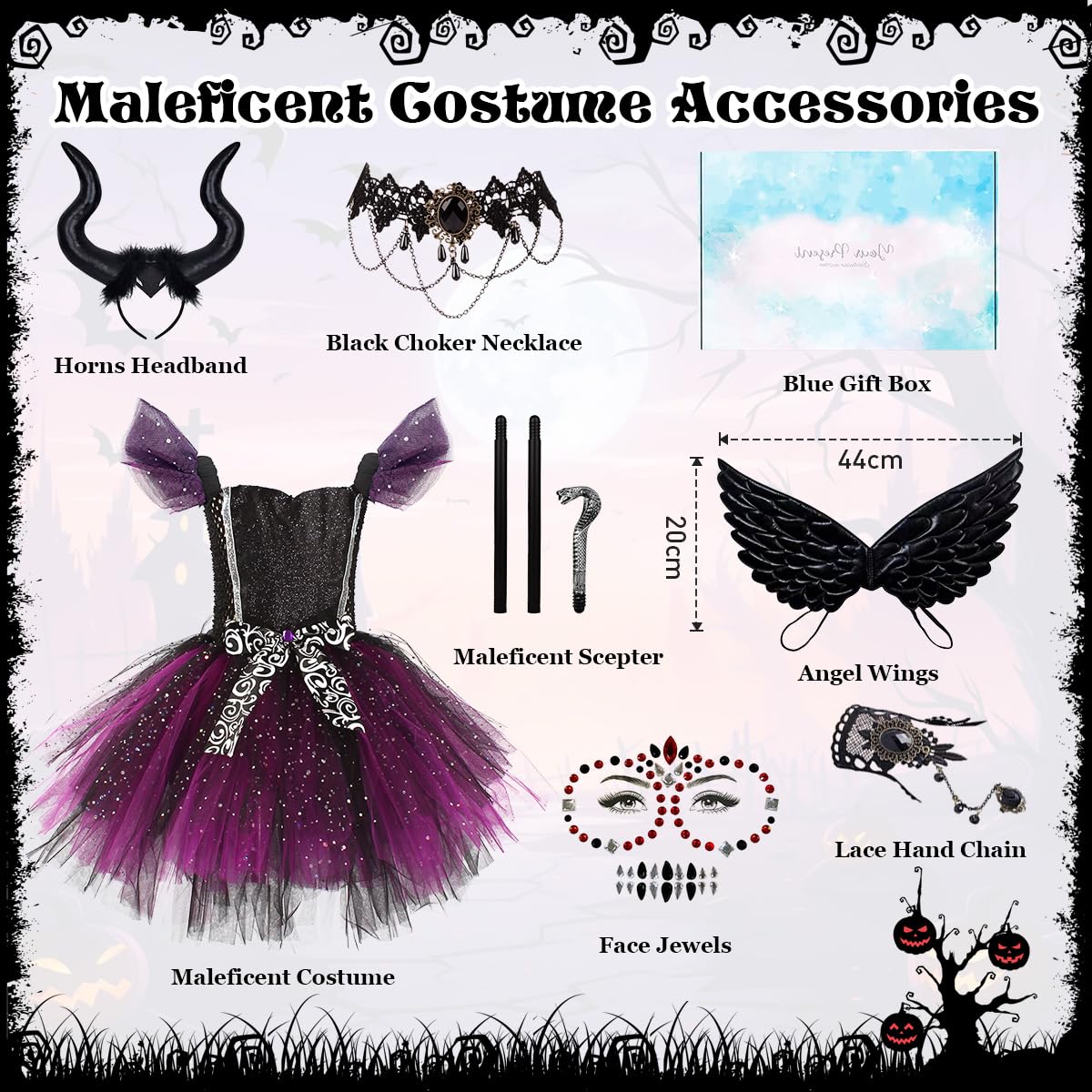 YYDSXK Maleficent Kostüm Kinder 120 Hexenkleid mit Flügel