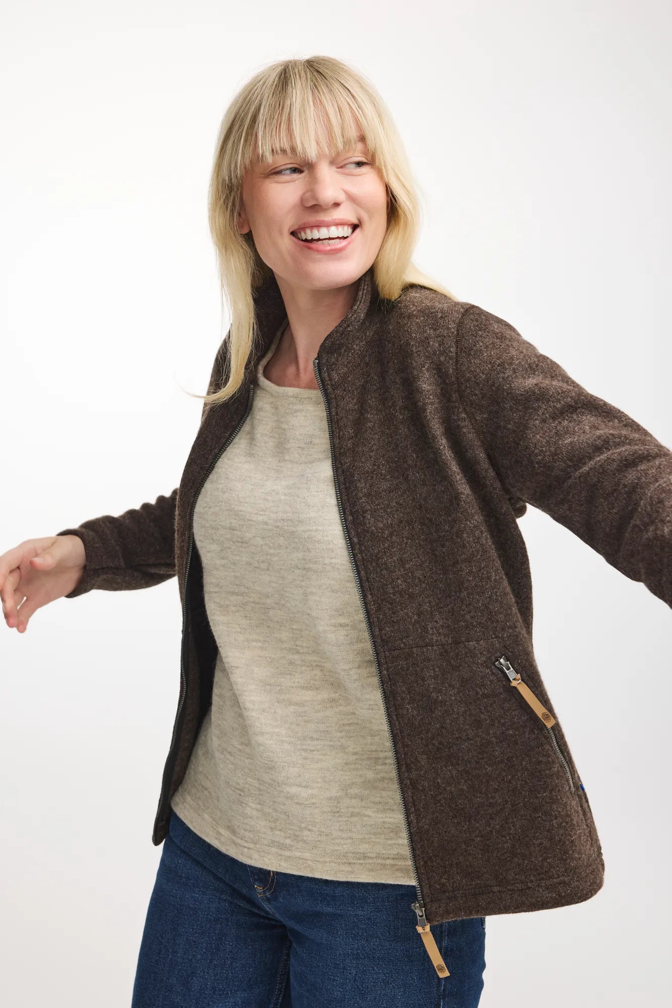 Ivanhoe NLS Twig Full Zip Strickjacke Chocolate ungefärbt