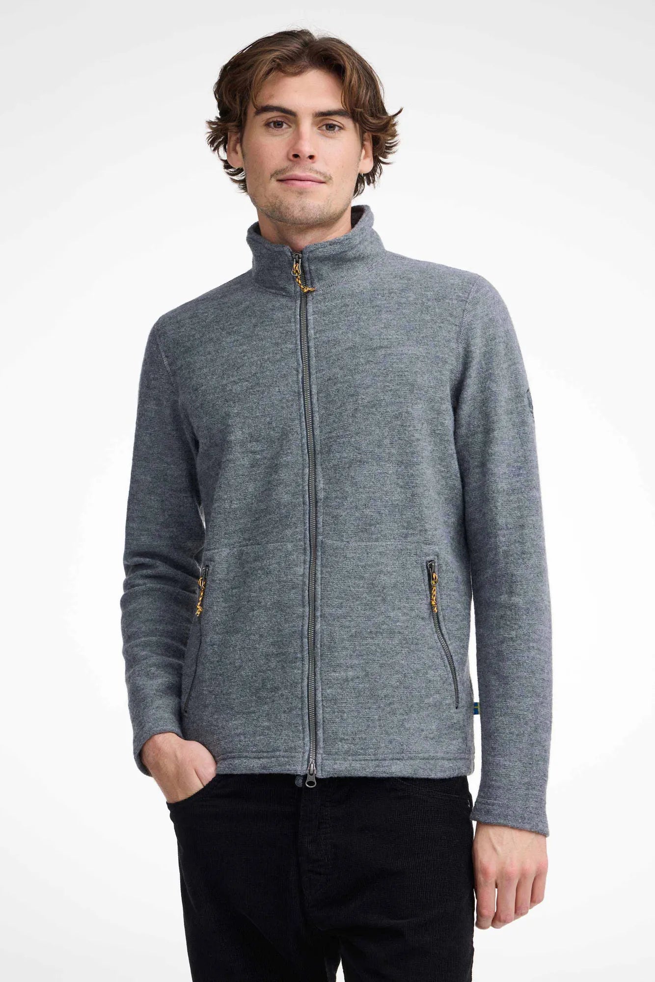 Ivanhoe Louie Full Zip Wollpullover Grey Stretch