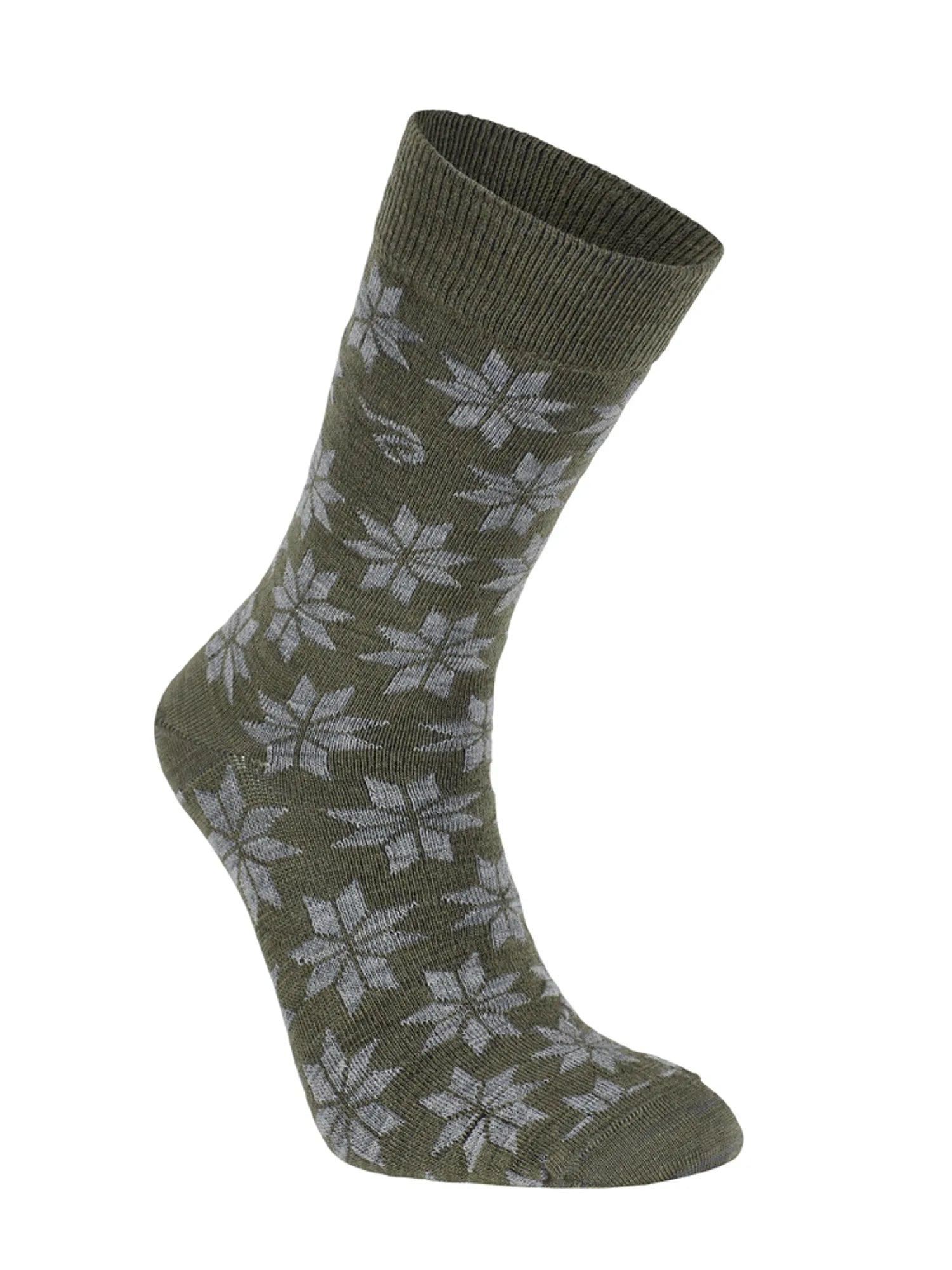 Ivanhoe Wool Sock Snowflake Wollsocken Loden Green 35-38