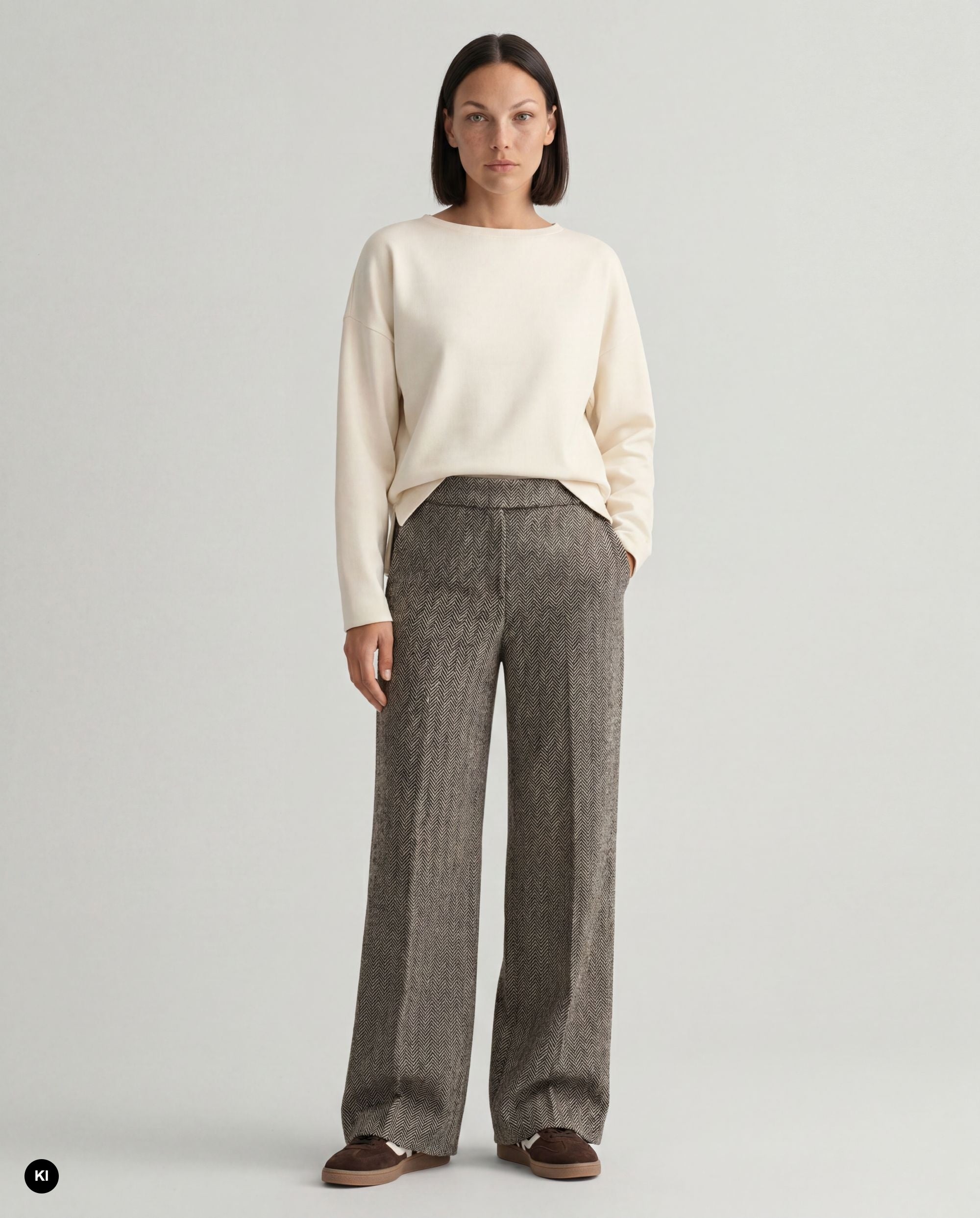 Stehmann Flanna Straight Fit Hose schwarz Jersey Tweed