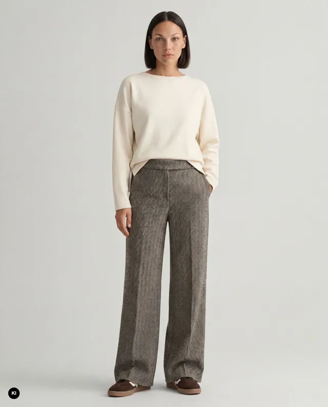 Stehmann Flanna Straight Fit Hose schwarz Jersey Tweed