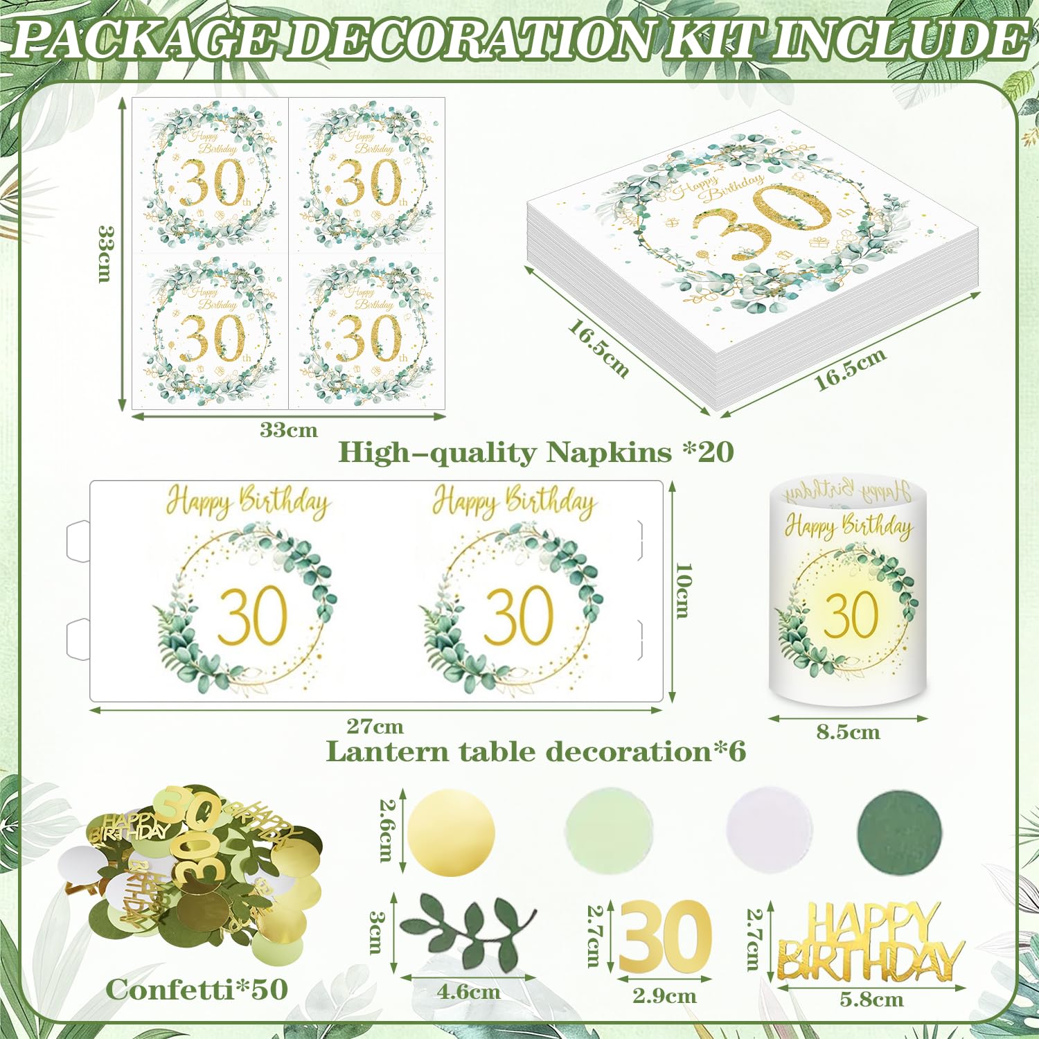 YYDSXK 30. Geburtstag Deko Set Salbeigrün Gold 30 Jahre