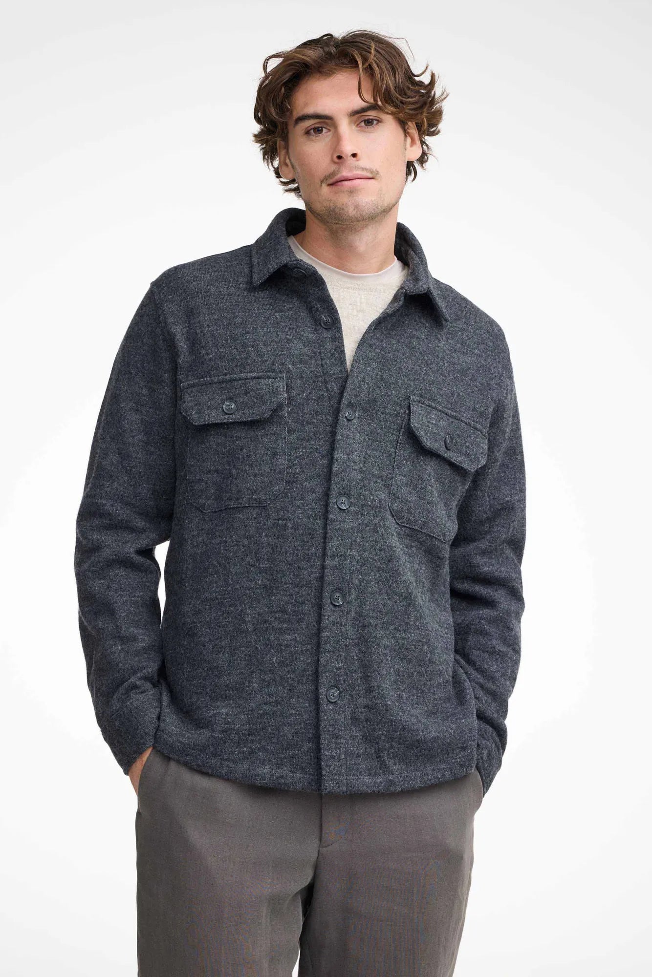 Ivanhoe Grimstorp Overshirt Merinowolle Graphite Marl Herren