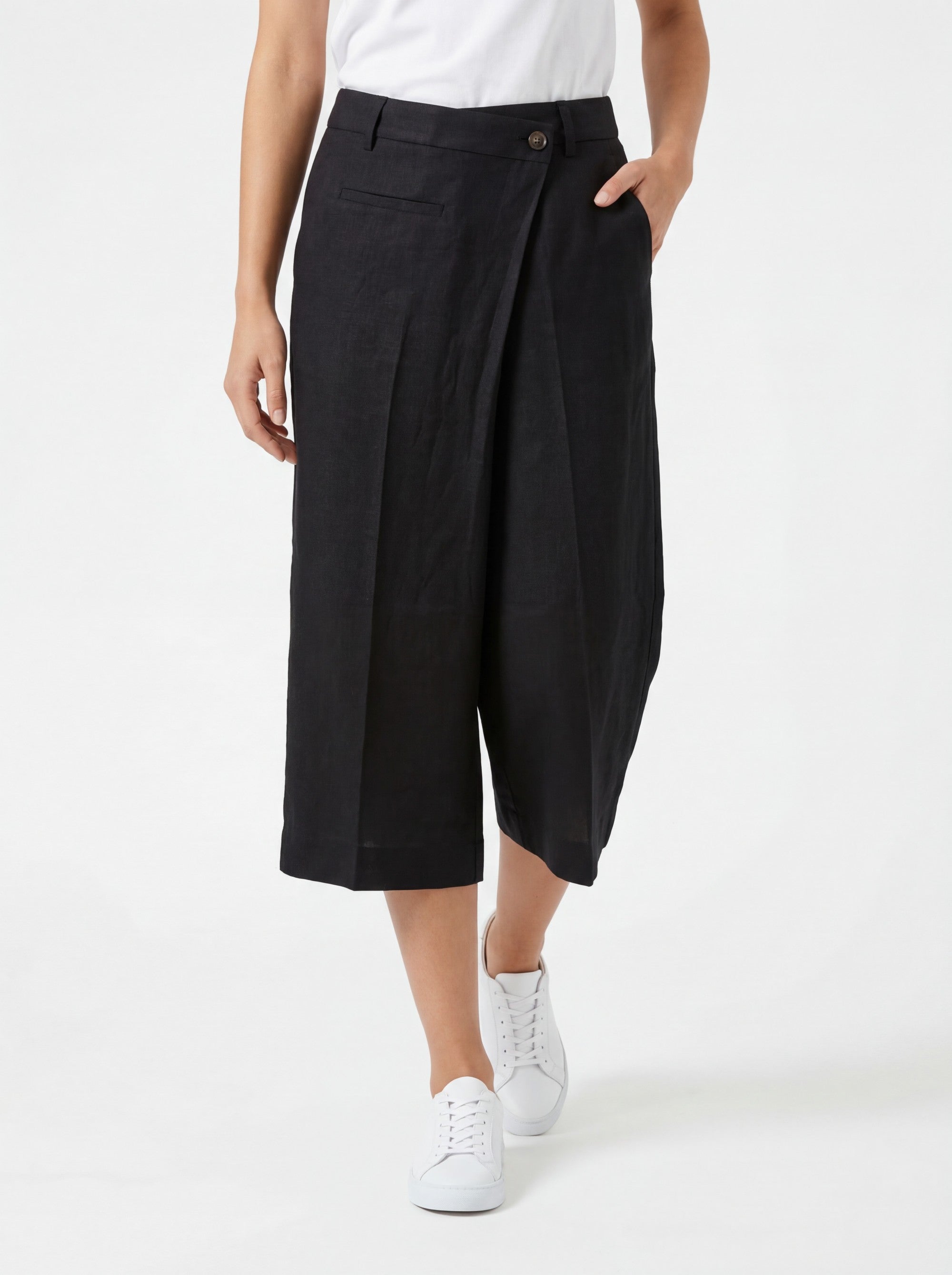 Stehmann Straight Fit Fedra Sommerhose schwarz Leinen