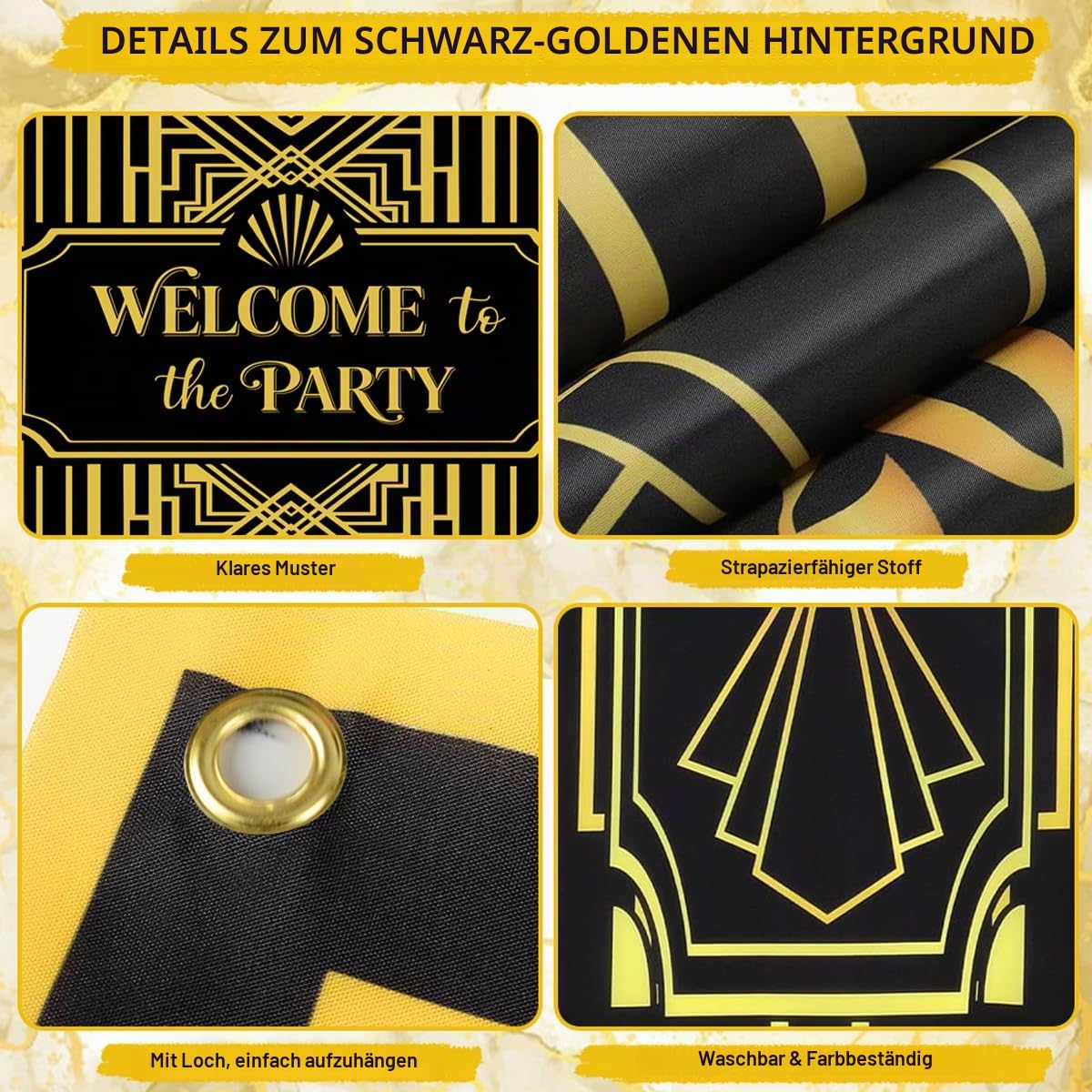 YYDSXK 20er Jahre Party Deko Set Schwarz Gold 131-tlg