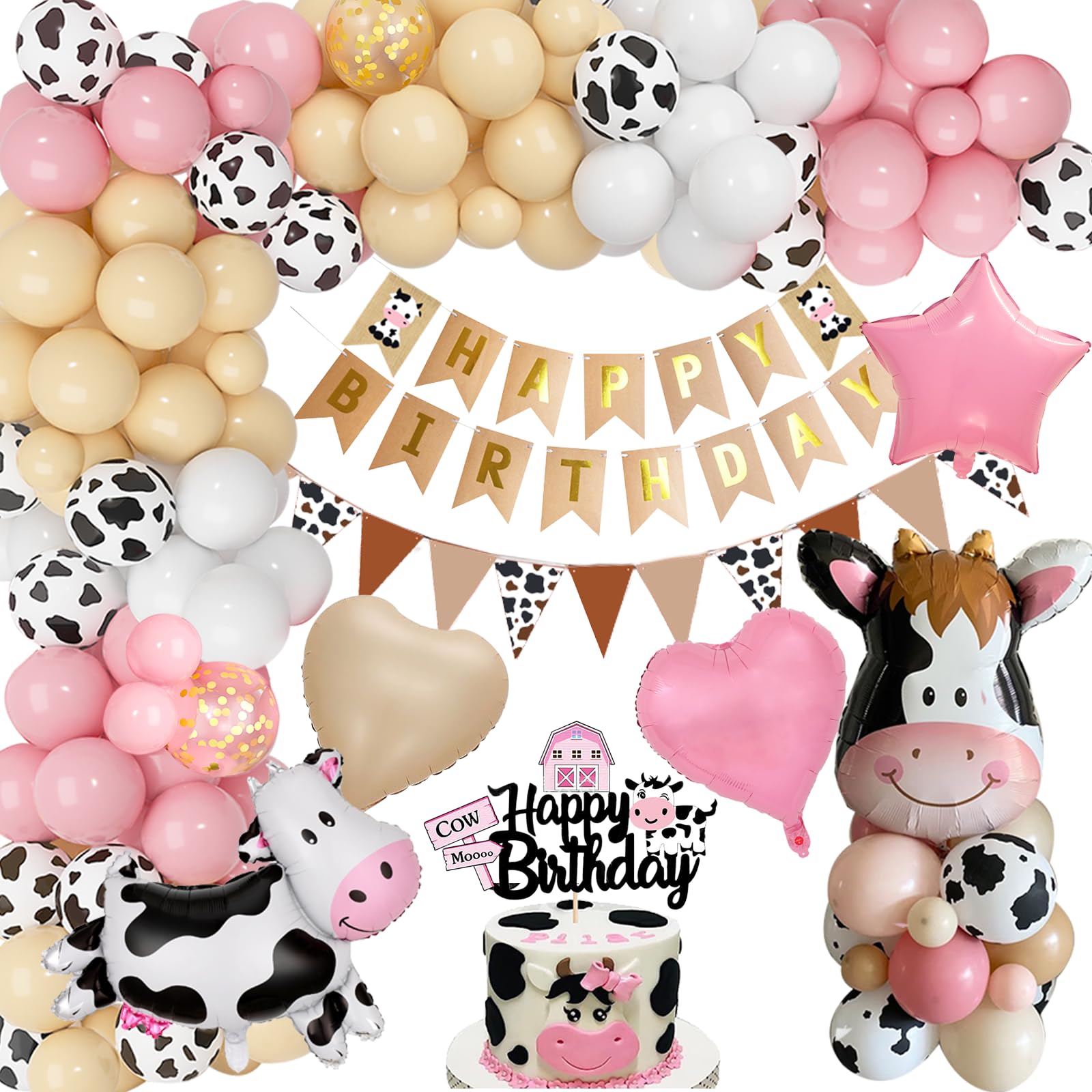 YYDSXK Kuh Geburtstagsdeko Mädchen Rosa Ballon Set