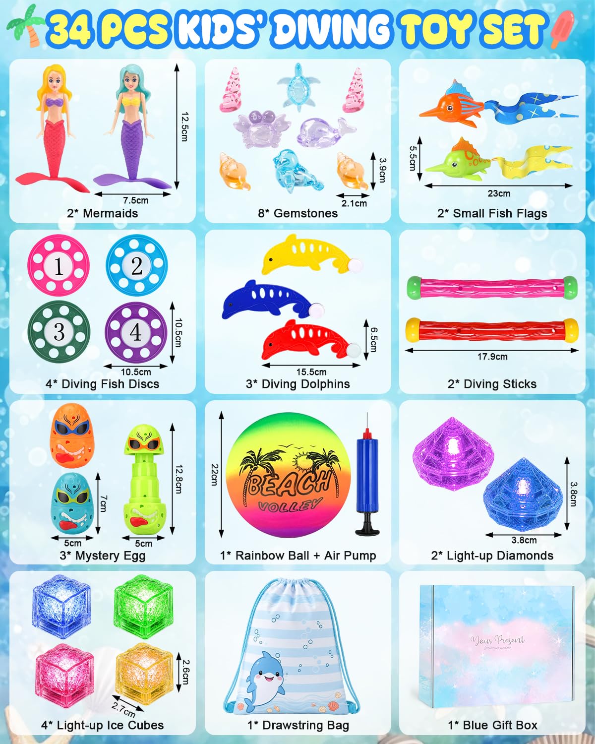YYDSXK Tauchspielzeug Kinder 34 Teile LED Pool Set