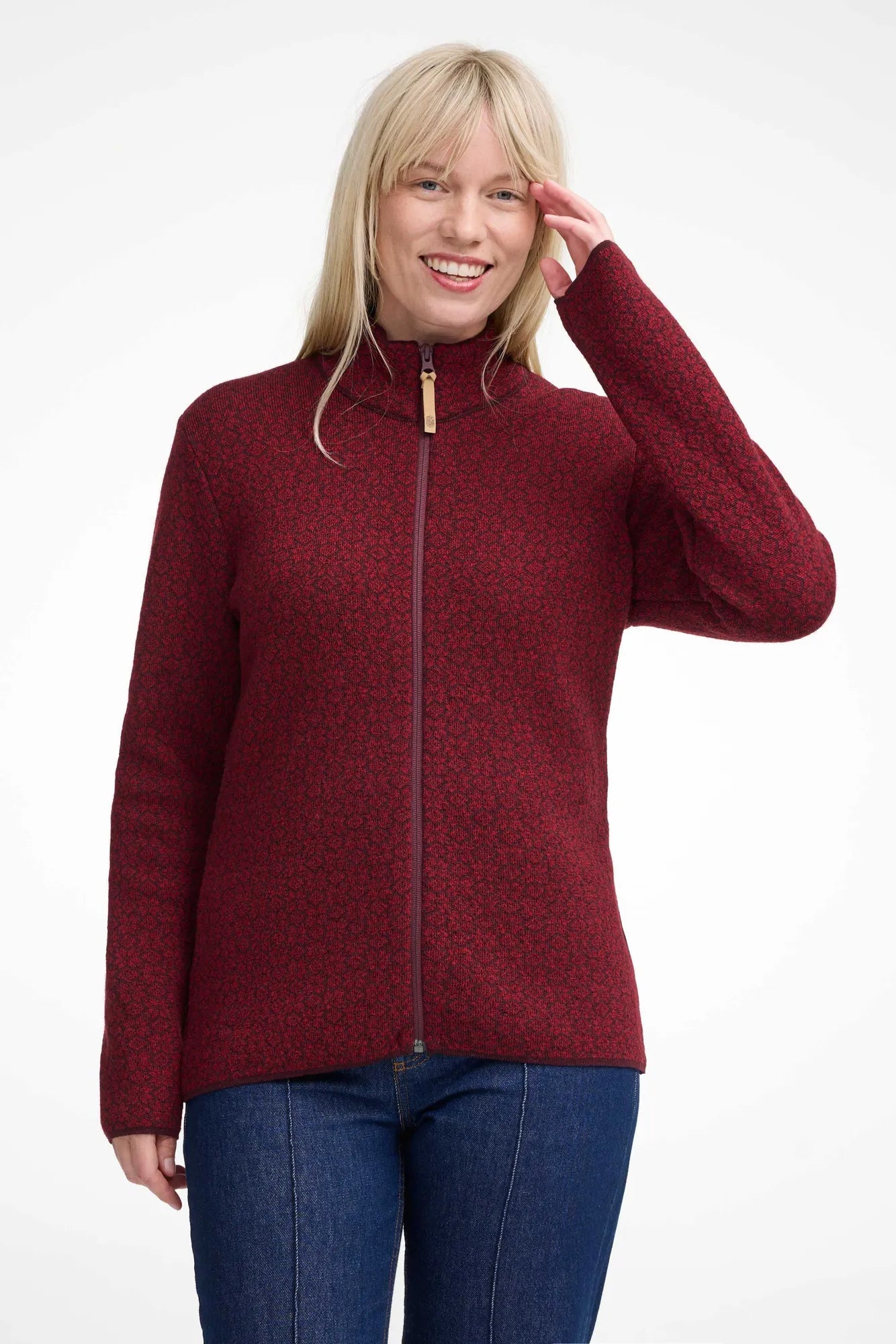 Ivanhoe Fiona Full Zip Strickpullover 38 Deep Red Muster