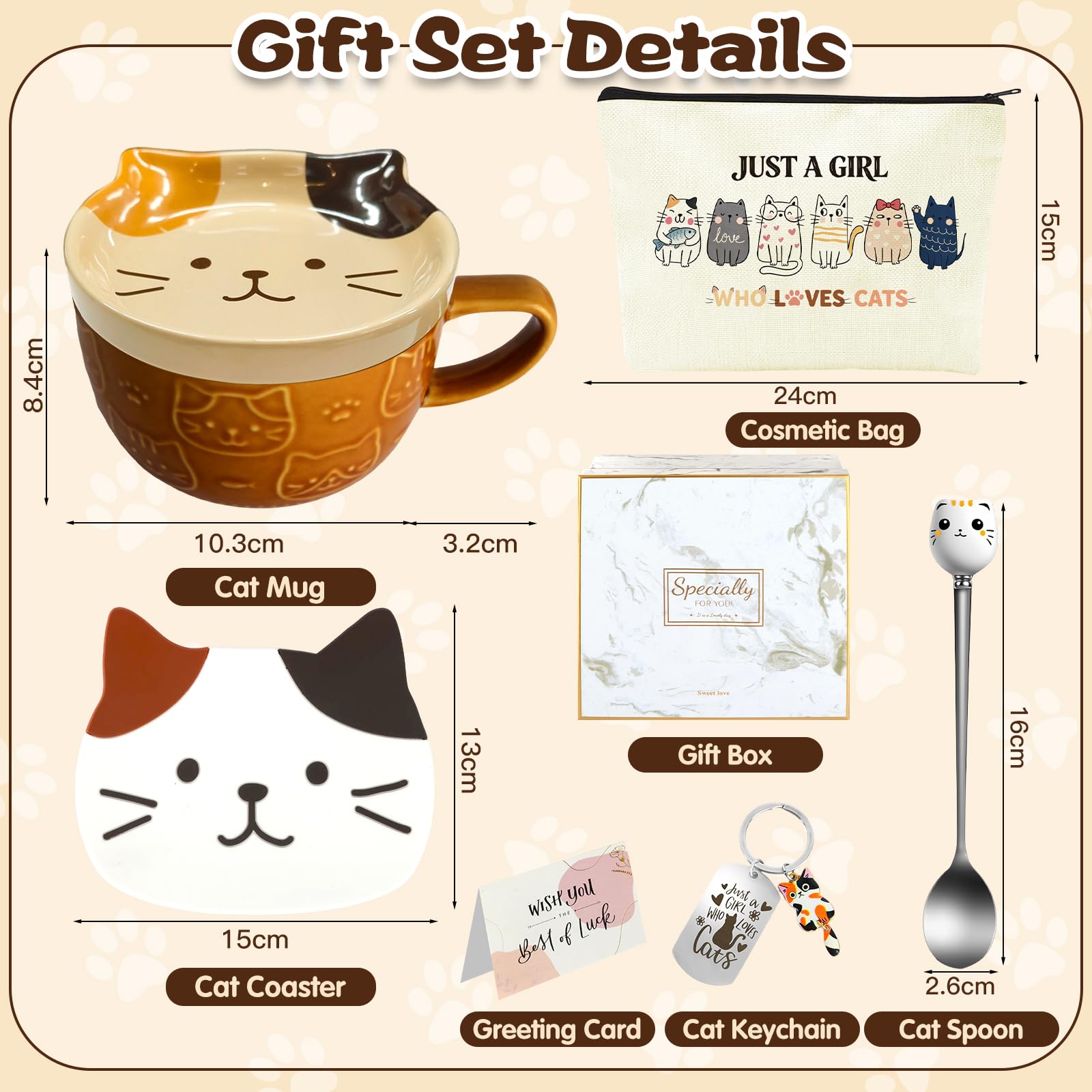 YYDSXK Katzen Tasse mit Deckel 400ml Geschenkset Keramik