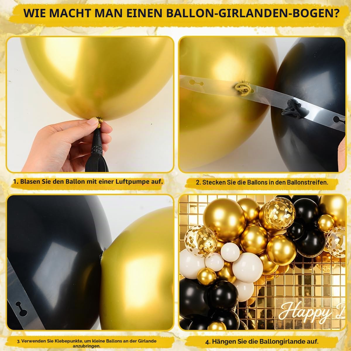 YYDSXK 20er Jahre Party Deko Set Schwarz Gold 131-tlg