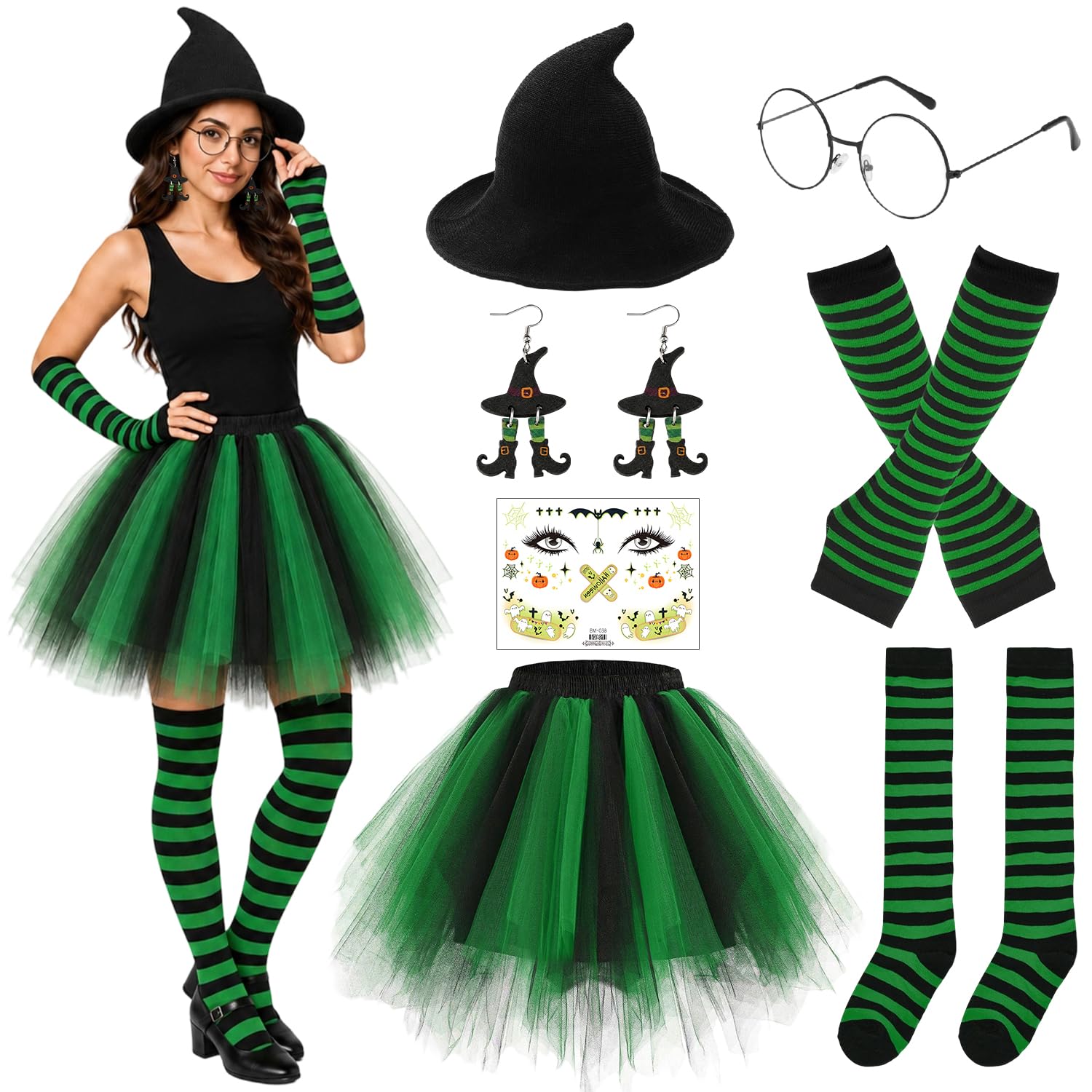 YYDSXK Hexen Kostüm Damen Kleid Grün mit Zubehör