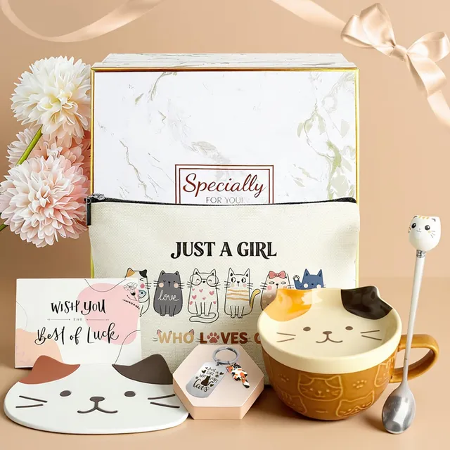 YYDSXK Katzen Tasse mit Deckel 400ml Geschenkset Keramik