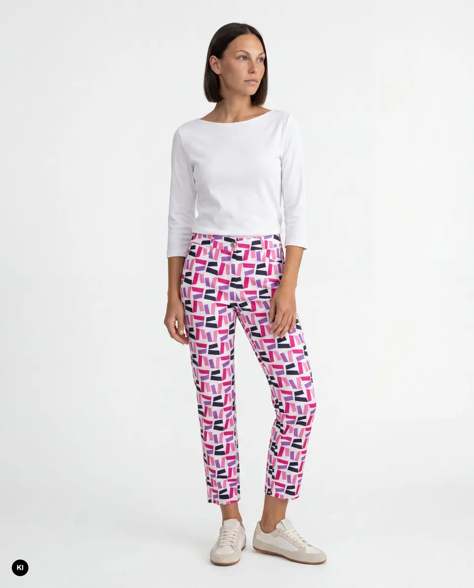 Stehmann Fara 6/8-Hose Tecno-Print ibis rose Straight Fit