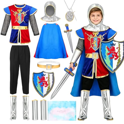 YYDSXK Ritter Kostüm Kinder 130 mit Helm Umhang Schild