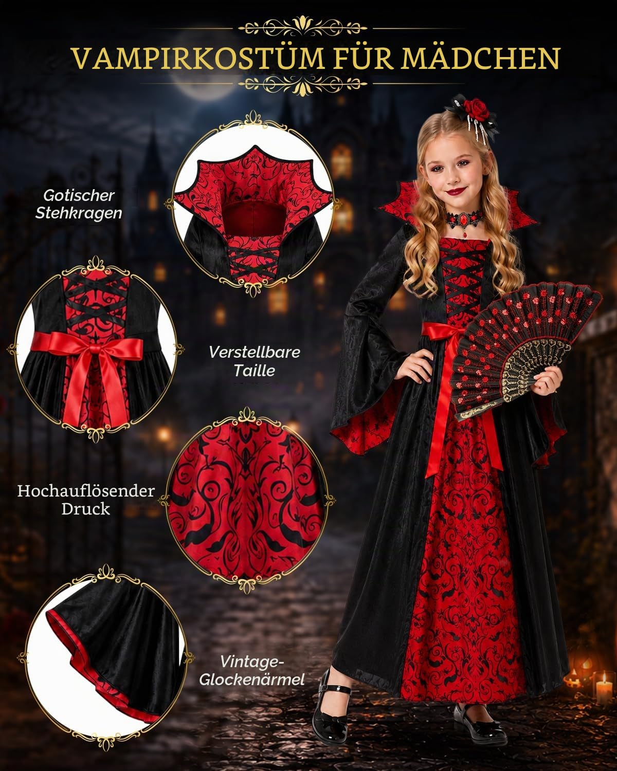 YYDSXK Vampir Kostüm Kinder Mädchen Gr.S