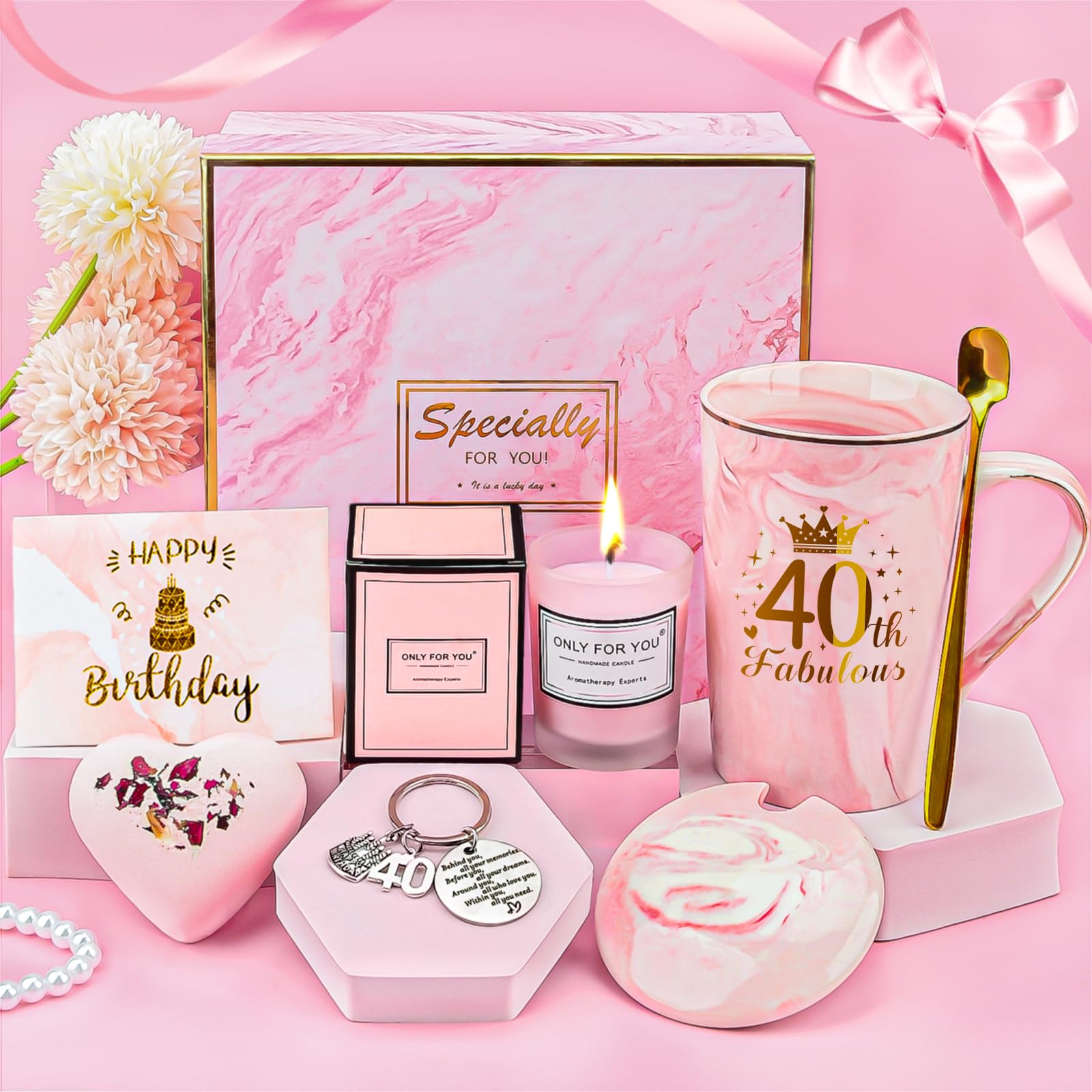 YYDSXK 40. Geburtstag Tasse Set Rosa Geschenkbox