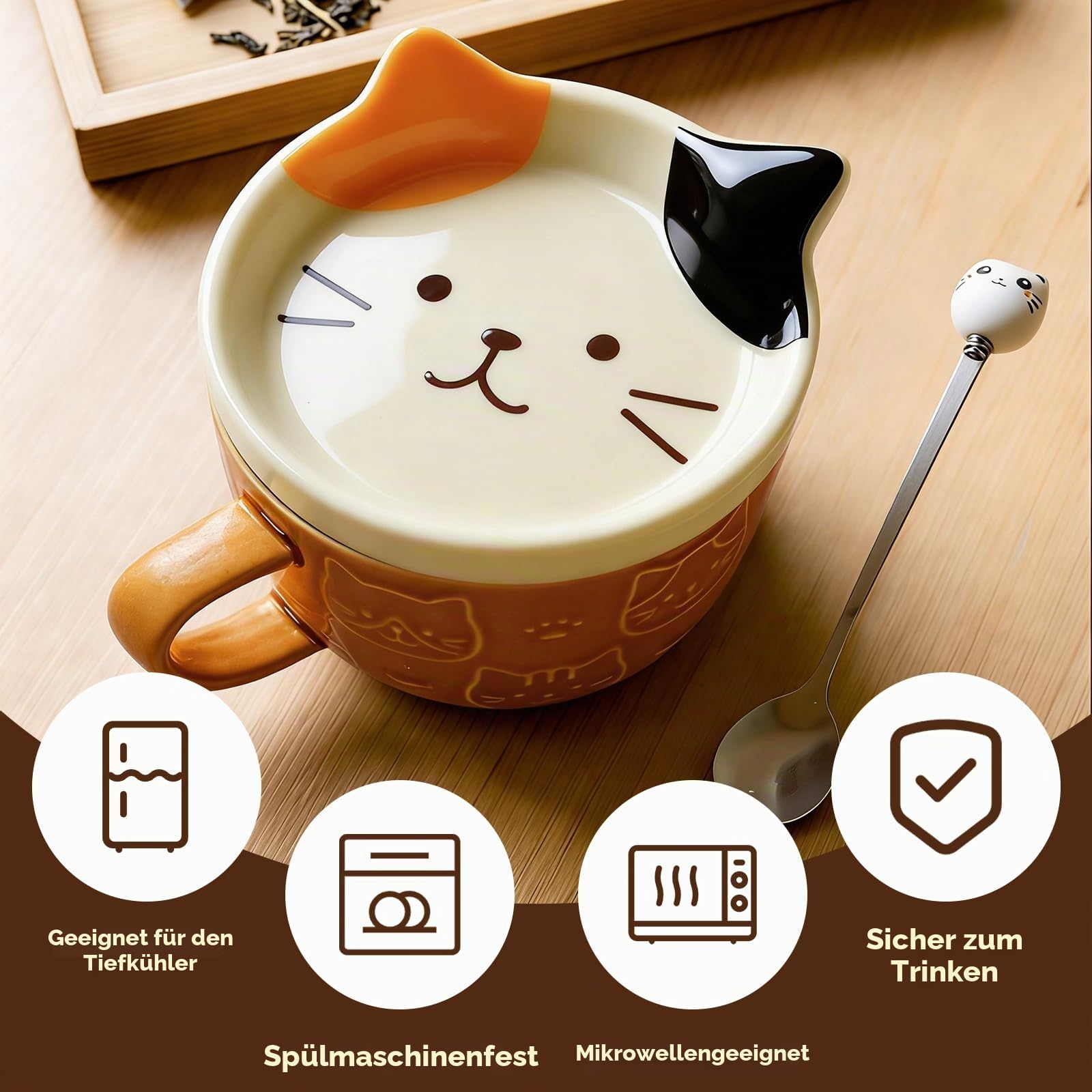 YYDSXK Katzen Tasse mit Deckel 400ml Geschenkset Keramik