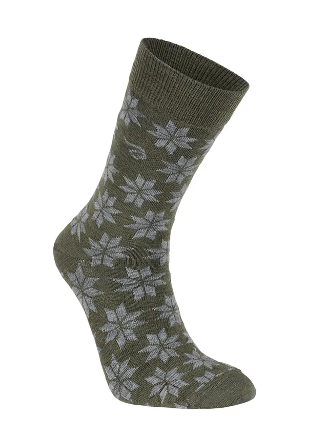 Ivanhoe Wool Sock Snowflake Wollsocken Loden Green 35-38