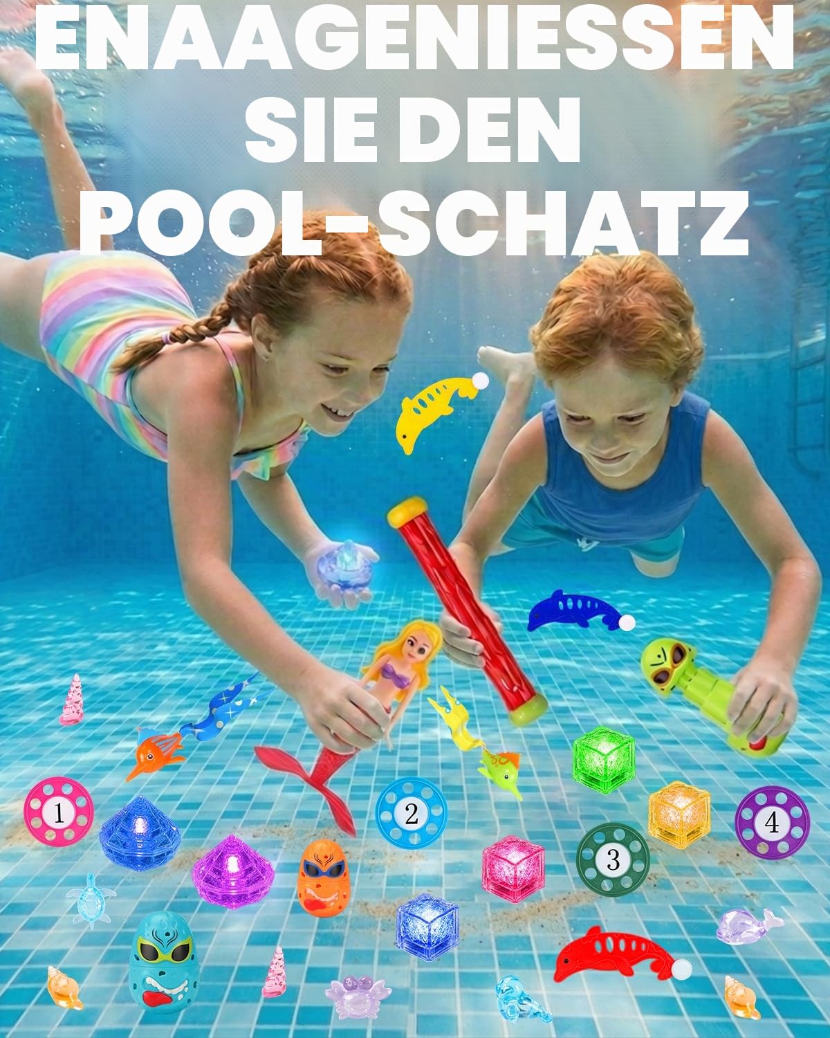 YYDSXK Tauchspielzeug Kinder 34 Teile LED Pool Set
